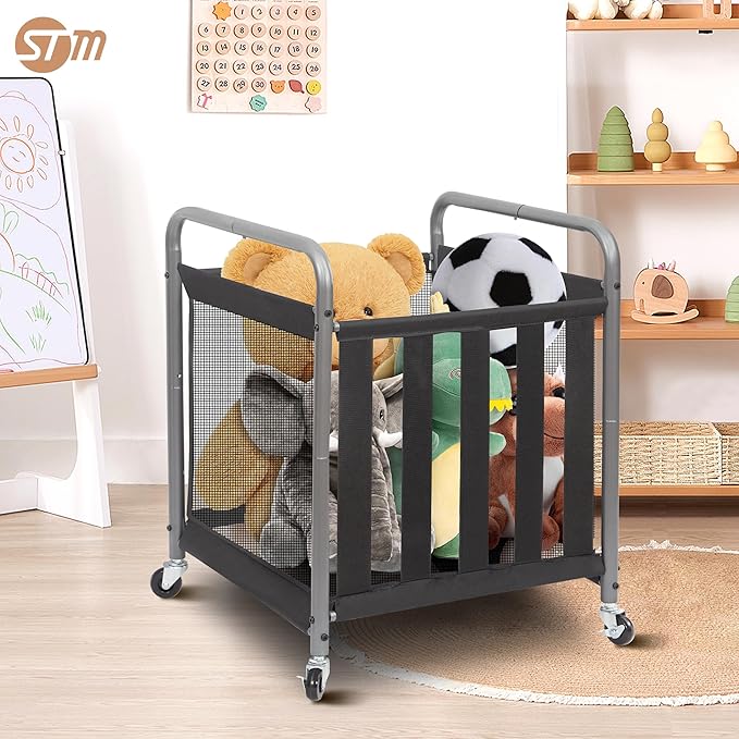 STORAGE MANIAC Ball Storage Bin Rolling Sports Ball Cart, Metal Garage Organizer Sport Rack Basketball Storage Cage for Garage or Gym, Indoor & Outdoor Sports Equipment Organizer