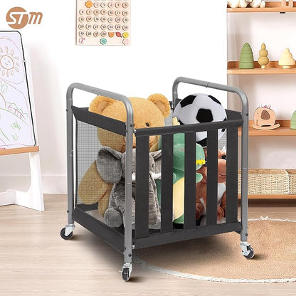 STORAGE MANIAC Ball Storage Bin Rolling Sports Ball Cart, Metal Garage Organizer Sport Rack Basketball Storage Cage for Garage or Gym, Indoor & Outdoor Sports Equipment Organizer