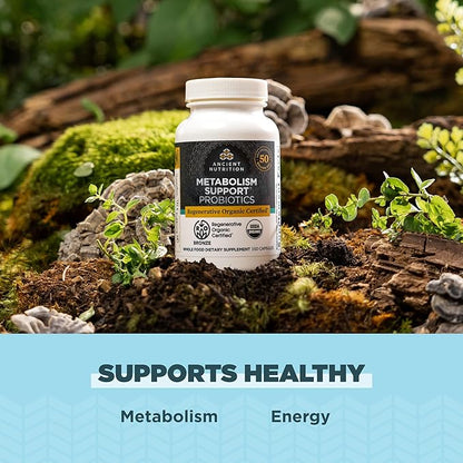 Ancient Nutrition Regenerative Organic Certified Probiotics for Metabolism Support, Healthy Digestion and Immune System Function Support, 50 Billion CFUs* Per Serving, 60 Count
