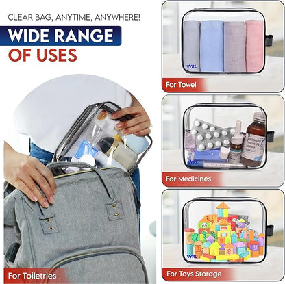 VYRL 4-Pack Clear Makeup Bags – Large Cosmetic Bags With Zipper TSA-Approved Quart-Size Toiletry Bags – Water-Resistant Durable PVC Pouches for Travel Essentials & Carry-On Accessories – Black
