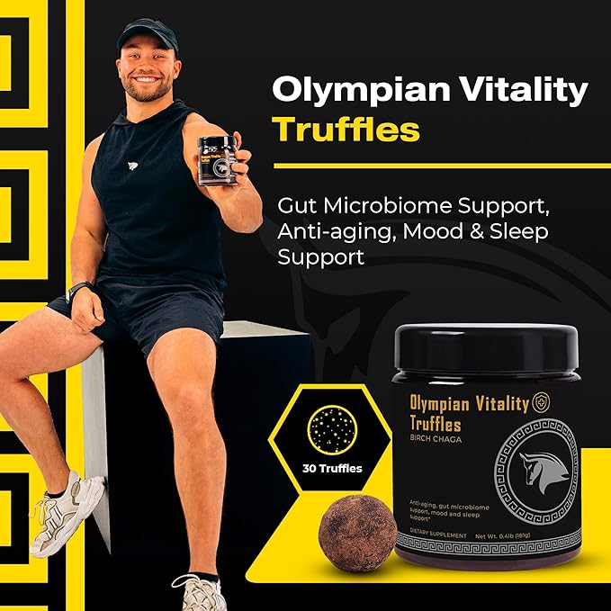 Olympian Vitality Truffles | Natural Gut Health Dessert & Gut Detox Supplement + Sleep Support | Humic & Fulvic Acid Organic Pure Cacao & Date | Non GMO & Organic | Spartan Bee Bread Brand
