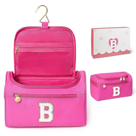 COSHAYSOO Popular Social Worker Volunteer Appreciation Gifts Thank You Office Work Anniversary Present for Admin Assistant Secretary, Initial Hanging Toiletry Bag Waterproof Hot Pink Letter B