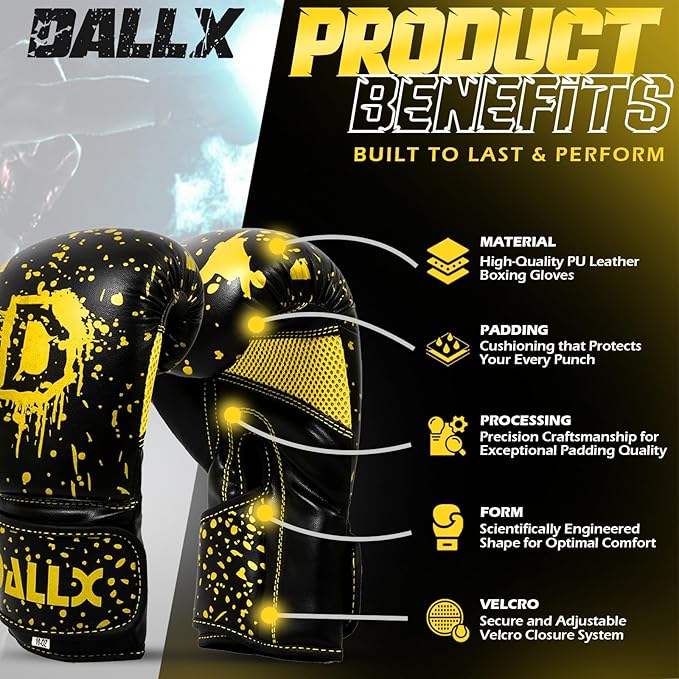 DALLX Boxing Gloves for MMA Fitness Kickboxing Heavy Punching Bag Muay Thai Sparring Gloves for Men and Women