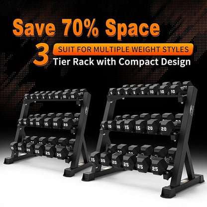 Leikefitness Dumbbell Rack 3 Tier Heavy Weight Organizer Dumbbell Storage Stand Holder 1100lbs Capacity Quick Assembly Dumbbell Weight Storage Rack For Home Gym, Black (Rack Only)