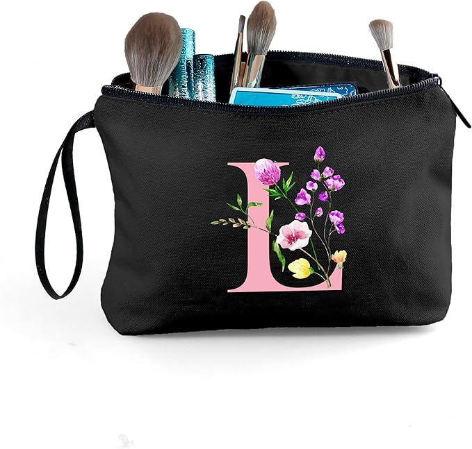 SEAMOON Women Birthday Unique Initial Funny Gifts for Teenage Girl Sister Friends Bridesmaid Personalized Travel Make up Cosmetic Bag with Mirror Valentines Mothers Day Christmas Graduation L