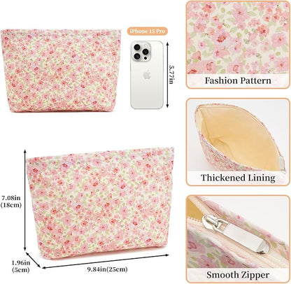 WOZEAH Floral Makeup Bag for Purse Small Cosmetic Pouch,Stylish Zipper Make up Pouch Travel Canvas Toiletry Bags(Small Florals)