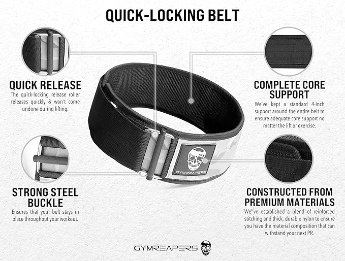 Gymreapers Quick Locking Weightlifting Belt for Bodybuilding 4 Inch