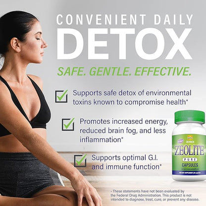 Zeolite Pure Capsules | Zeolite Detox, Extra Strength | Pure, Full Body Cleanse for Women, Men | Activated Organic, Food Grade Clinoptilolite Powder 94%, 90 Caps (81 Grams), 6 Wk to 3 Mo Supply