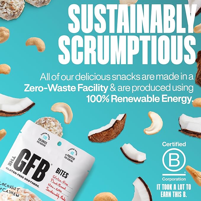 The Gluten Free Brothers Coconut Cashew Bites - Gluten Free Protein Balls – Non GMO, Soy Free, Vegan – Snack Size Plant Based Protein Energy Balls, 4 oz (6 Count)