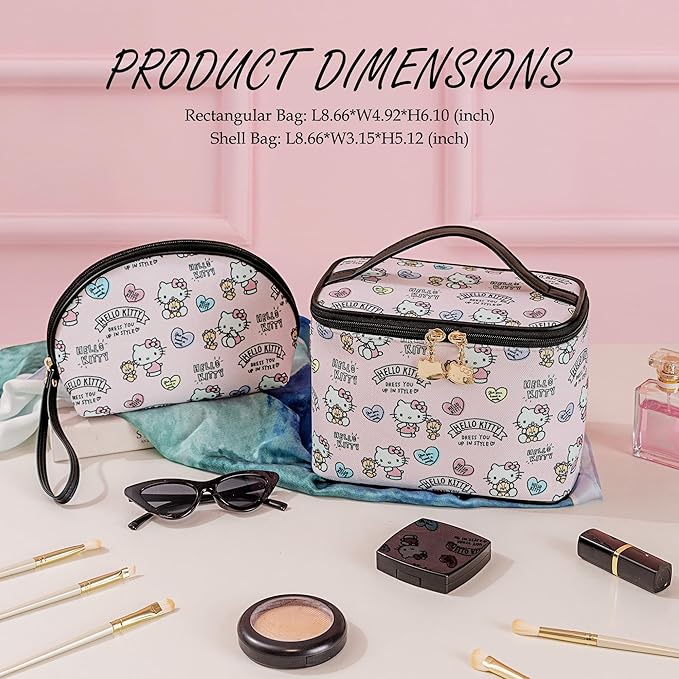 AmBealla Cosmetic Bag Large Makeup Bags Pink Travel Case with Makeup Brush Holder，2PCS Cosmetic Organizer for Women, Toiletry Storage Bag for Skincare & Beauty Tools Sweet Cute for Girls