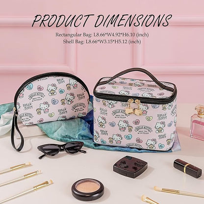 AmBealla Cosmetic Bag Large Makeup Bags Pink Travel Case with Makeup Brush Holder，2PCS Cosmetic Organizer for Women, Toiletry Storage Bag for Skincare & Beauty Tools Sweet Cute for Girls