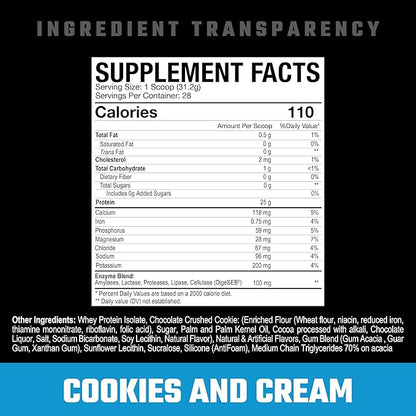 Axe & Sledge Supplements Farm Fed 100% Whey Protein Isolate with Digestive Enzymes (Cookies & Cream V2)
