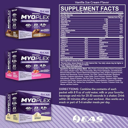 Experimental & Applied Sciences EAS Original Myoplex Maximum Muscle Builder|Meal Replacement Protein Drink Mix|Quality Protein Blend |42g Protein | 20 Individual Packets (Chocolate Peanut Butter Cup)