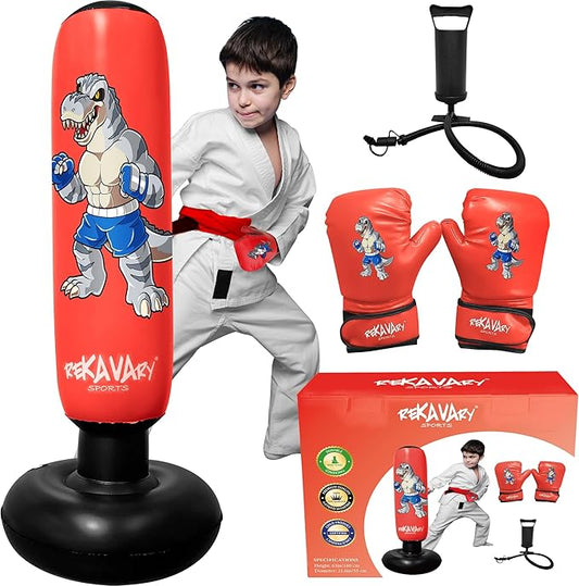 Punching Bag for Kids - 5' 3" Tall and Stable - Ninja Kids Inflatable Punching Bag Combo Kit with Kids Boxing Gloves, a Pump and Repair Kit. Boxing Bag for Immediate Bounce Back