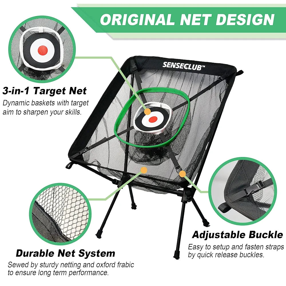 Foldable Chipping Net and Mat & Portable 3 Holes Putting Mat