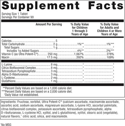Metagenics Ultra Potent-C Chewable - for Immune & Antioxidant Support* - with L-Cysteine & L-Lysine - Chewable VIT C - Natural Orange Blast Flavor - Bioflavonoids Supplements - 90 Tablets