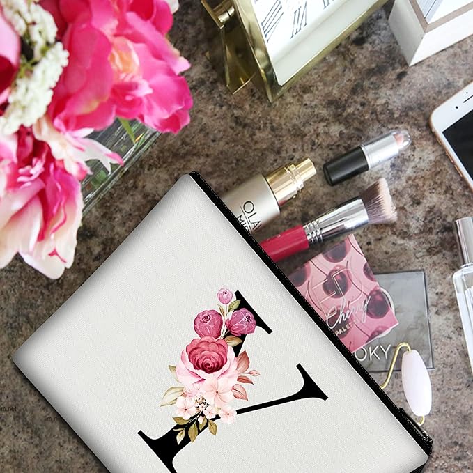 Vavabox A-Z Personalized Makeup Bag, Birthday Gifts for Women Mom, Gifts for Best Friend, Bride Bridesmaid Cosmetic bag (Y, White)