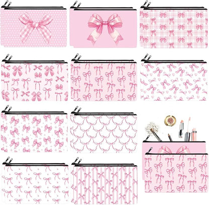 Reginary 20 Pieces Cosmetic Bag for Women, Roomy Makeup Bags with Zipper Toiletry Bag Pouch Travel Accessory Organizer Gifts, 7 x 4.3 Inches (Pink Bow)