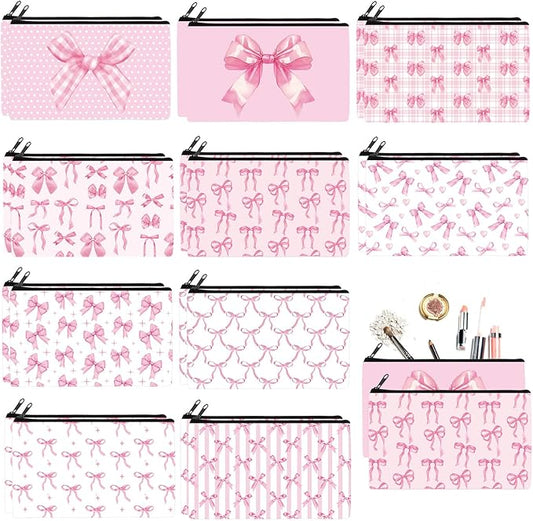 Reginary 20 Pieces Cosmetic Bag for Women, Roomy Makeup Bags with Zipper Toiletry Bag Pouch Travel Accessory Organizer Gifts, 7 x 4.3 Inches (Pink Bow)