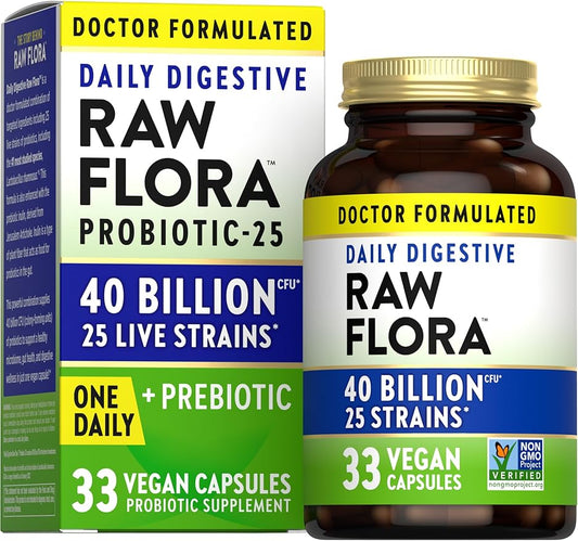 Raw Flora Probiotic with Prebiotics | 40 Billion CFU | Daily Digestive Vegan Capsules | Gluten Free Supplement for Men and Women | by Nature's Truth