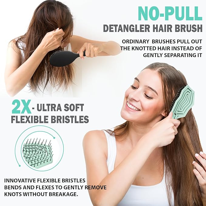 Fiora Naturals Hair Detangling Brush -100% Bio-Friendly Hair Detangler Brush w/Ultra-soft Bristles- Glide Through Tangles with Ease - For Curly, Fine, Women, Men, Kids, Toddlers, Wet and Dry Hair