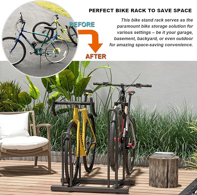 CXWXC 1-3 Bicycle Stand - Bike Floor Parking Stand for Garage/Home - Bike Storage Rack fit 26”-29” Mountain Road Bikes (for 2 bikes)