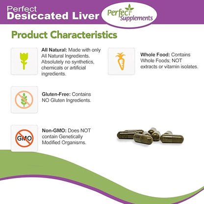 Perfect Supplements – Perfect Desiccated Liver – 120 Capsules – Undefatted Beef Liver – Natural Source of Protein, Iron, Vitamins A & B – 2 Pack