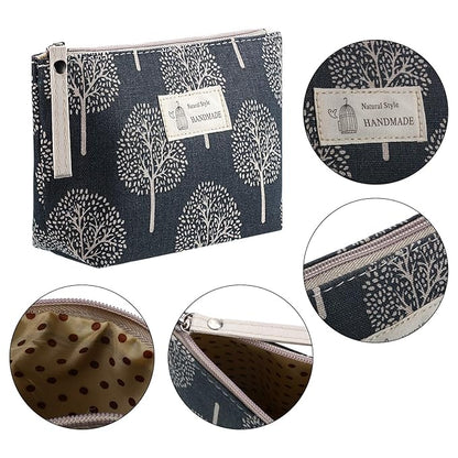 4 Pieces Canvas Cosmetic Bags Set Printed Makeup Bags with Zipper Multi-Functional Travel Pouch for Women Girls Vacation Travel Toiletry Bag, 4 Styles (Arrow, Plaid, Tree, Leave, Small)