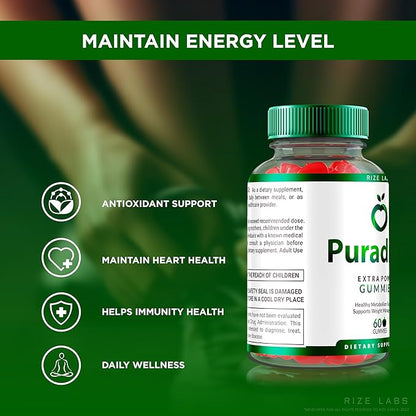 Puradrop Extra Power Gummies for Weight Loss Management, Extra Strength, Keto ACV (Apple Cider Vinegar) Gummy Supports Healthy Metabolism (60 Gummies)