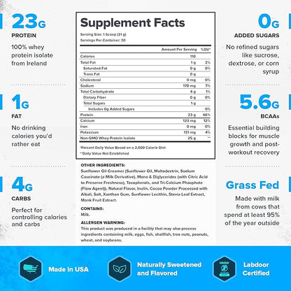 LEGION Whey+ Whey Isolate Protein Powder from Grass Fed Cows - Low Carb, Low Calorie, Non-GMO, Lactose Free, Gluten Free, Sugar Free, All Natural Whey Protein Isolate 30 Serving (Cocoa Cereal)