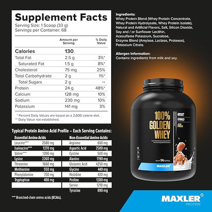 Maxler 100% Golden Whey Protein - 24g of Premium Whey Protein Powder per Serving - Pre, Post & Intra Workout - Fast-Absorbing Whey Hydrolysate, Isolate & Concentrate Blend - Salted Caramel 5 lbs
