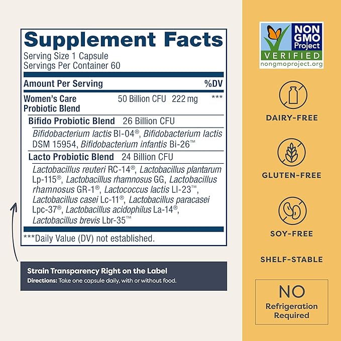 Renew Life Women's Probiotic Capsules, 50 Billion CFU Guaranteed, Supports pH Balance, Vaginal, Urinary, Digestive and Immune Health(2), L. Rhamnosus GG, Dairy, Soy and Gluten-Free, 60 Count