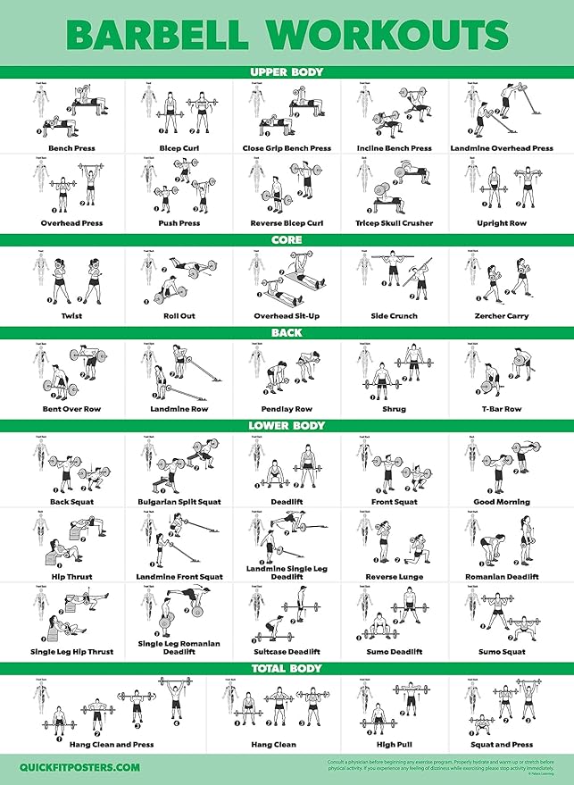 Palace Learning 20 Pack - Exercise Poster Set: Dumbbell, Suspension, Battle Rope, Stretching, Bodyweight, Barbell, Yoga, Exercise Ball - (LAMINATED, 18” x 24”)