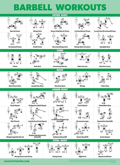 Palace Learning 20 Pack - Exercise Poster Set: Dumbbell, Suspension, Battle Rope, Stretching, Bodyweight, Barbell, Yoga, Exercise Ball - (LAMINATED, 18” x 24”)