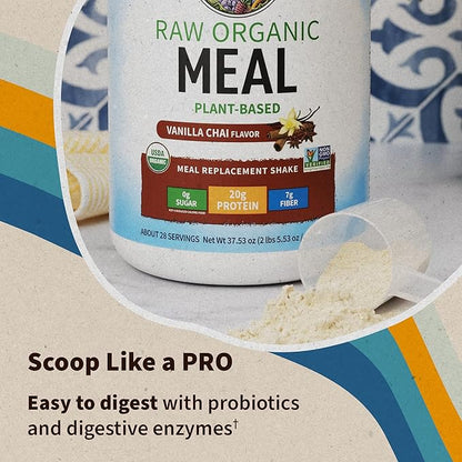 Garden of Life Meal Replacement Shakes, Vegan Protein Powder, Raw Organic Protein Powder, Vanilla Chai Protein Powder with Plant Based Pea Protein, Sprouts, Greens, Probiotics, Dairy Free 28 Servings