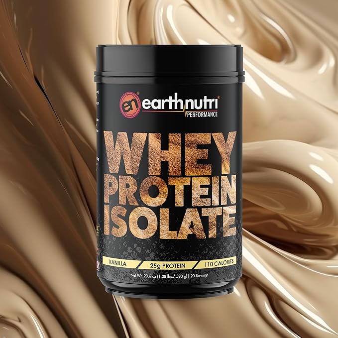 EarthNutri - Whey Isolate Protein Powder for Workout and Muscle Growth Support, 25g of Protein, Non-GMO and Organic Vanilla Flavor Whey Protein Isolate, Vanilla Flavor, 20 Servings