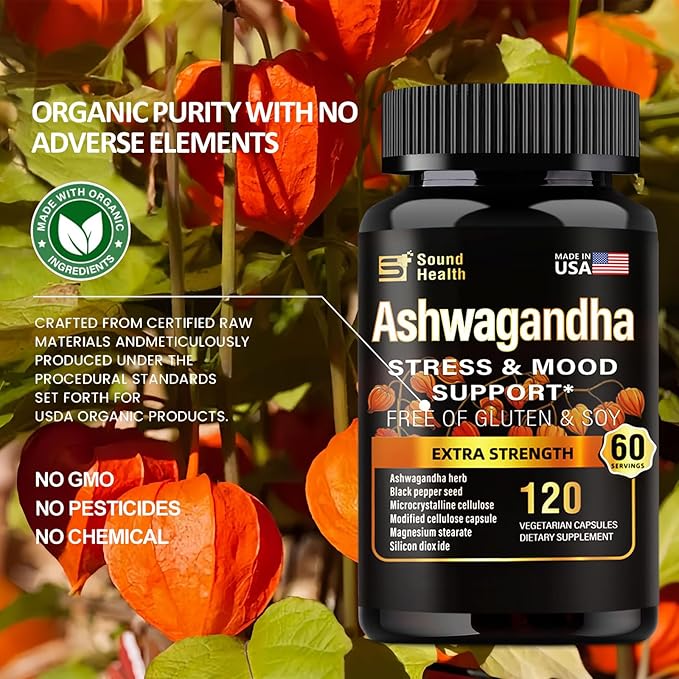 Organic Ashwagandha Capsules Supplement - 7000mg Herb Powder Equivalent per Serving - Stress Relief, Immune Support, Hormone Balance - Enhanced Nutrient Absorption - 120 Capsules (60 Servings)
