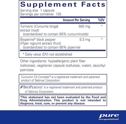 Pure Encapsulations Curcumin 500 with Bioperine - Antioxidant Supplement to Support Joints, Tissue, Liver, Colon & Cellular Health* - with Turmeric Curcumin & Bioperine - 120 Capsules