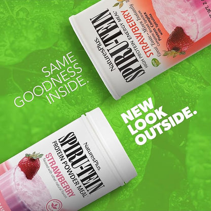NaturesPlus SPIRU-TEIN, Strawberry - 2.4 lb - Plant-Based Protein Shake - Non-GMO, Vegetarian, Gluten Free - 32 Servings