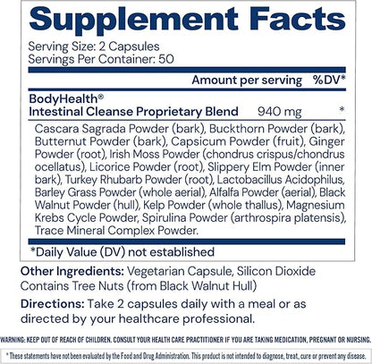 BodyHealth Intestinal Cleanse - Eliminate, Colon Cleanser Detox, Gentle Laxative Pills and Bowel Flush Constipation Relief for Adults, Body Cleanse for Colon Health and Clean Gut (100 Capsules)