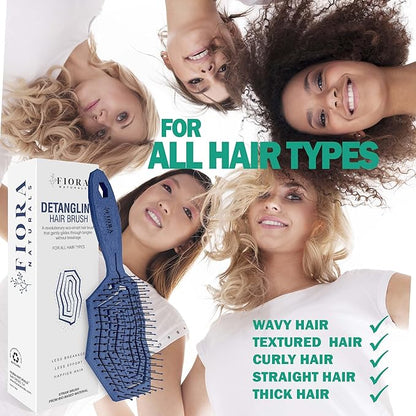Fiora Naturals Hair Detangling Brush -100% Bio-Friendly Hair Detangler Brush w/Ultra-soft Bristles- Glide Through Tangles with Ease - For Curly, Fine, Women, Men, Kids, Toddlers, Wet and Dry Hair