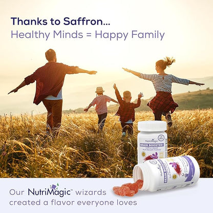 Kids Brain Booster 2IN1 Saffron Extract Nootropic & Multivitamin for Focus, Memory, Attention, Mood - Pure Saffron Gummies for Brain Health Support w/Vitamin D3, B6, B12, Zinc - 60 Gummies
