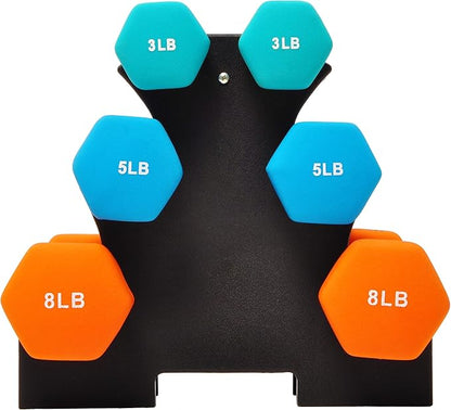 Neoprene Dumbbell Hand Weights, Anti-Slip, Anti-roll, Hex Shape Colorful, Pair or Set with Stand