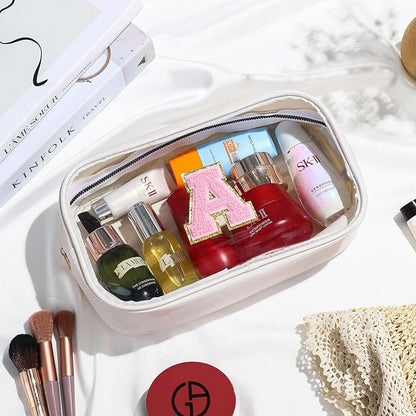 YOOLIFE Initial Makeup Bag Travel Toiletry Bag, Clear Makeup Bag Preppy Cosmetic Bag Clear Makeup Bags With Zipper Girlfriend Teacher 7 Year Old Girl Gifts Daughter Gifts Swim Gifts For Girls White Z