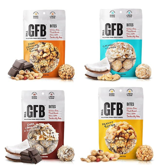 The Gluten Free Brothers Gluten Free Protein Bites Variety Pack – Non GMO, Soy Free, Vegan – Snack Size Plant Based Protein Energy Balls, 4 oz (4 Count)