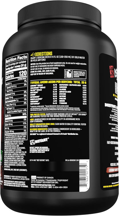 Mutant ISO Surge Whey Protein Isolate Powder Acts Fast to Help Recover, Build Muscle, Bulk and Strength, 1.6 lb (Triple Chocolate)