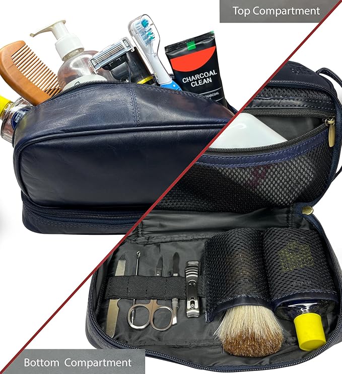 RUSTIC TOWN Leather Toiletry Bag for Men Travel Shaving Dopp Kit Toiletries Organizer Cosmetic Makeup Bag for Women