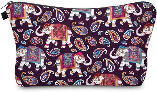 Cute Travel Makeup Bag Cosmetic Bag Small Pouch Gift for Women (Elephant Paisey)