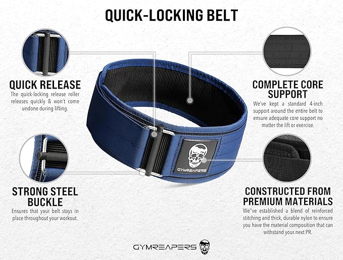 Gymreapers Quick Locking Weightlifting Belt for Bodybuilding 4 Inch