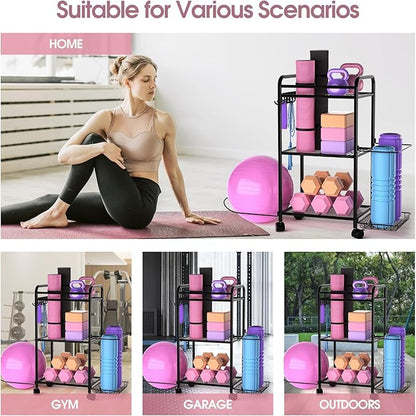 Highpro Home Gym storage Rack - Gym Equipment Storage Rack for Yoga Mat Yoga Ball Dumbbells Kettlebells Foam Roller Yoga Strap and Resistance Bands Workout Equipment Organizer